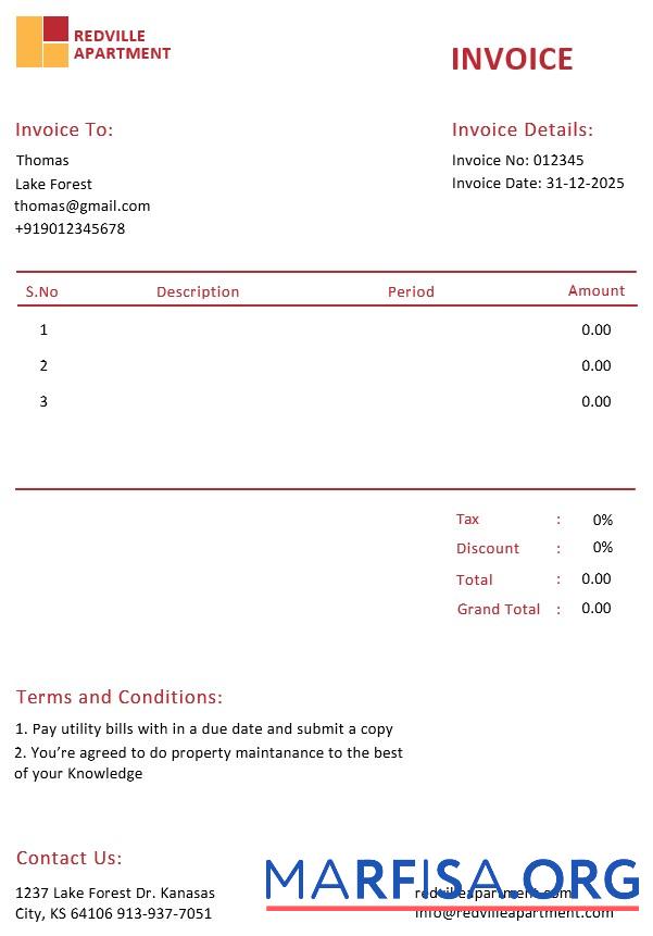 Blank Apartment Rental Invoice Template